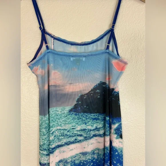 Celandine Printed Mesh Midi Dress Surfs Up Scene Print Small $88 Anthropologie - Picture 12 of 15